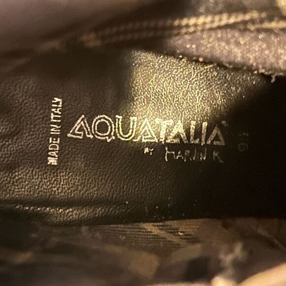 Aquatalia Black Patent Leather Heeled Boots with Chunky Heel Size 9.5 - Picture 2 of 7